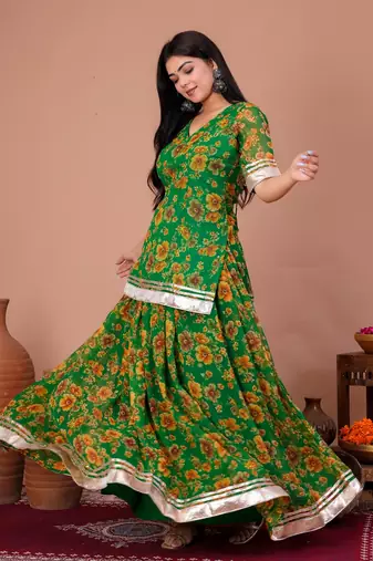 Green chiffon embroidered kurta sets
