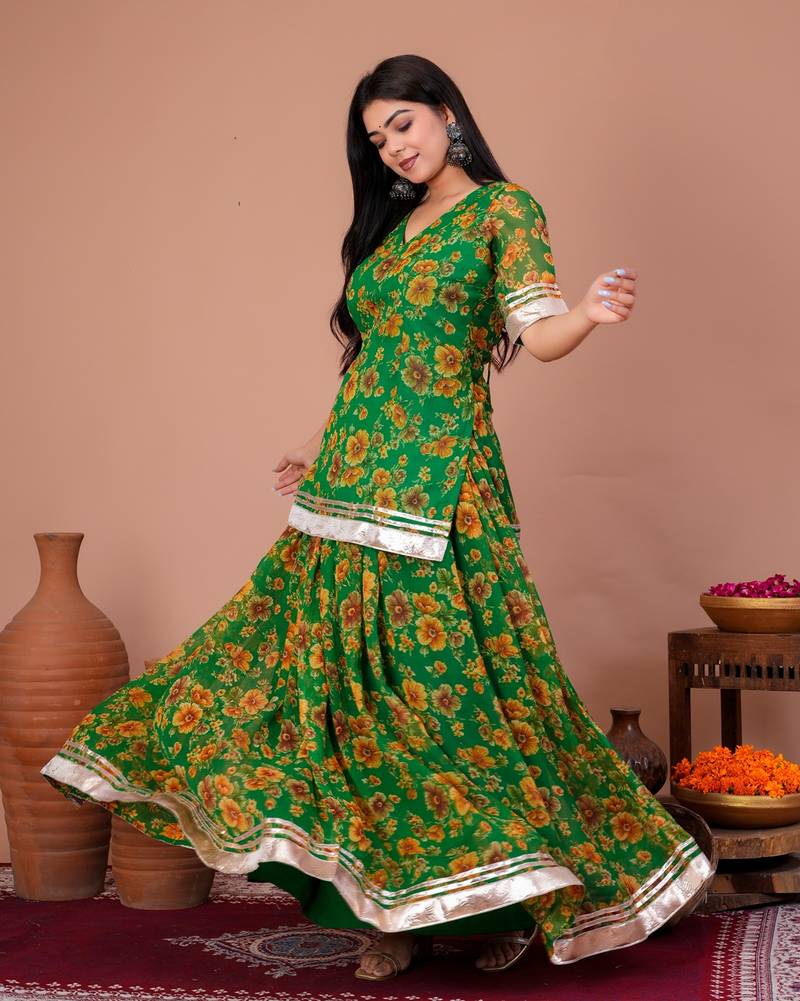 Green chiffon embroidered kurta sets