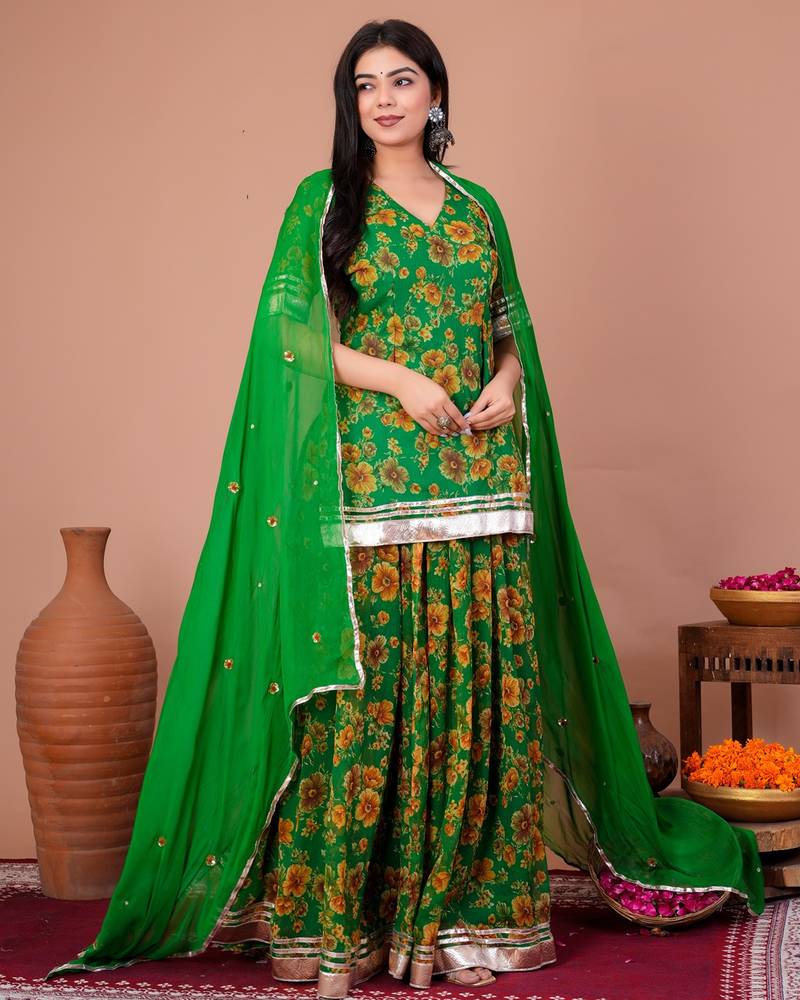 Green chiffon embroidered kurta sets