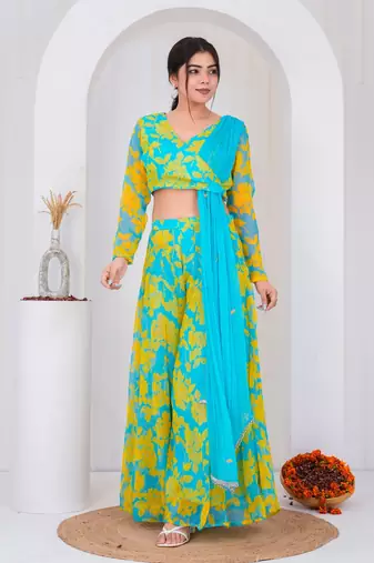 Blue chiffon embroidered kurta sets