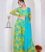 Blue chiffon embroidered kurta sets