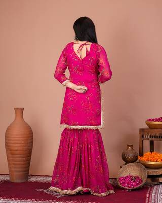 Pink chiffon embroidered kurta sets 3