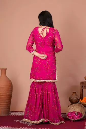 Pink chiffon embroidered kurta sets
