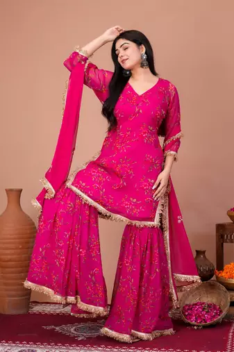 Pink chiffon embroidered kurta sets