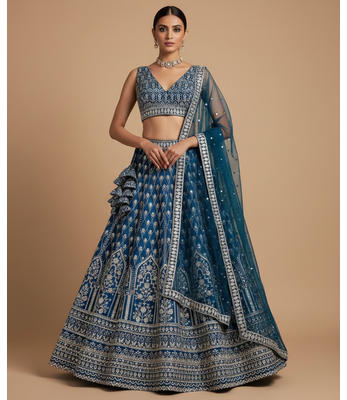 STUNNING NAVY ZARI SEQUin work GEORGETTE LEHENGA WITH BLOUSE 1