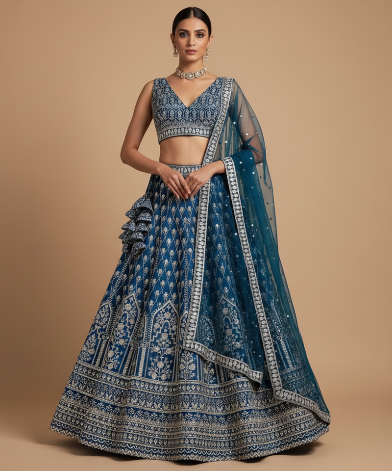 STUNNING NAVY ZARI SEQUin work GEORGETTE LEHENGA WITH BLOUSE
