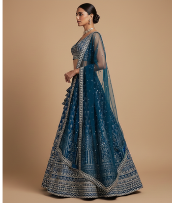 STUNNING NAVY ZARI SEQUin work GEORGETTE LEHENGA WITH BLOUSE 6