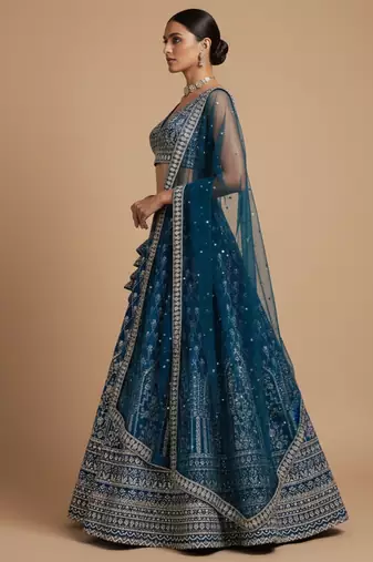 STUNNING NAVY ZARI SEQUin work GEORGETTE LEHENGA WITH BLOUSE