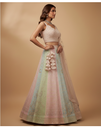 MULTICOLOR THREAD and SEQUin work GEORGETTE LEHENGA CHOLI WITH BLOUSE 1