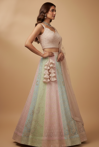 MULTICOLOR THREAD and SEQUin work GEORGETTE LEHENGA CHOLI WITH BLOUSE
