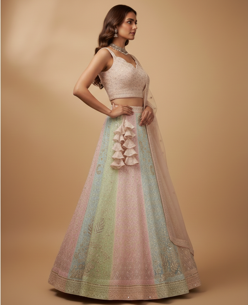 MULTICOLOR THREAD and SEQUin work GEORGETTE LEHENGA CHOLI WITH BLOUSE