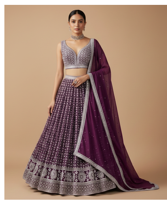 DARK MAGENTA SEQUENCE EMBROIDERY GEORGETTE LEHENGA WITH BLOUSE 1