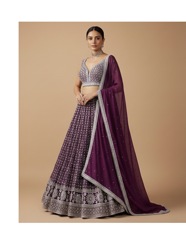 DARK MAGENTA SEQUENCE EMBROIDERY GEORGETTE LEHENGA WITH BLOUSE 6