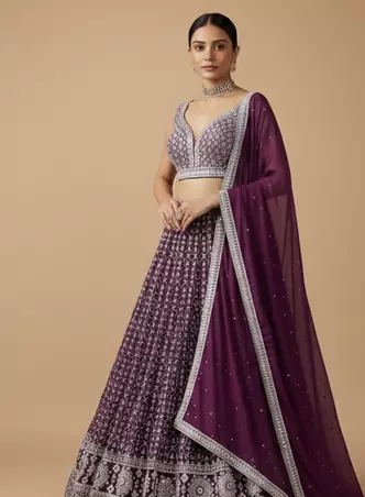 DARK MAGENTA SEQUENCE EMBROIDERY GEORGETTE LEHENGA WITH BLOUSE