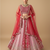 pink red velvet zari embroidered bridal lehenga set