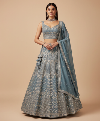 steel blue sequin embroidered lehenga choli set 1
