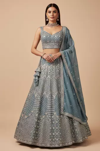 steel blue sequin embroidered lehenga choli set