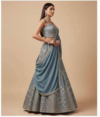 steel blue sequin embroidered lehenga choli set 5