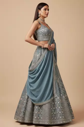 steel blue sequin embroidered lehenga choli set