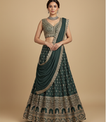 emerald green embroidered lehenga set with dupatta