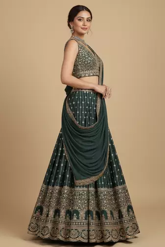 emerald green embroidered lehenga set with dupatta