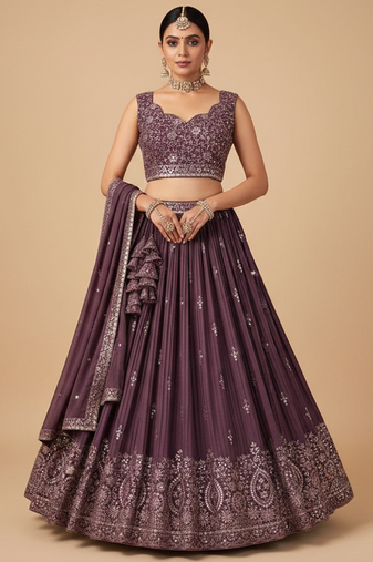 wine embroidered lehenga choli set with dupatta