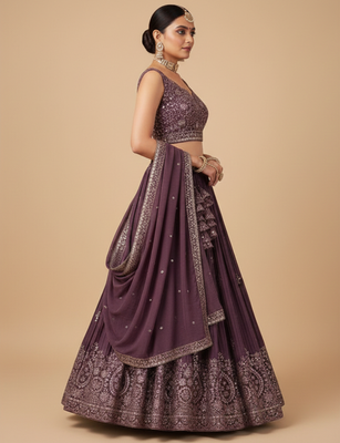 wine embroidered lehenga choli set with dupatta 6