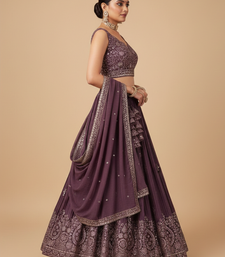 wine embroidered lehenga choli set with dupatta