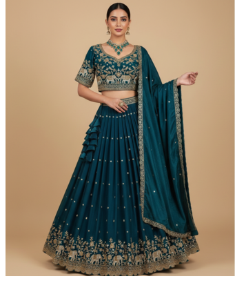 royal teal elephant motif lehenga set 1