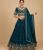royal teal elephant motif lehenga set