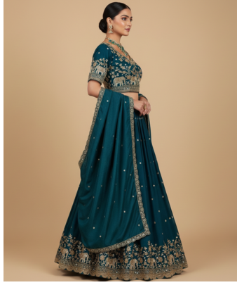 royal teal elephant motif lehenga set 4
