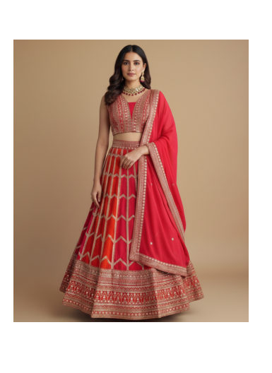 Multicolor Zari Sequin Georgette Lehenga set with choli and dupatta 5