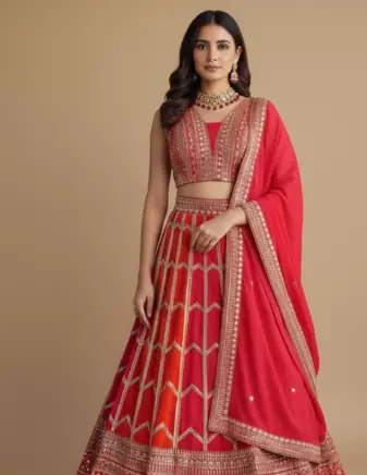 Multicolor Zari Sequin Georgette Lehenga set with choli and dupatta