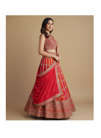 Multicolor Zari Sequin Georgette Lehenga set with choli and dupatta 6