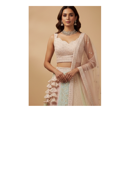 Multicolor Thread Sequin Georgette Lehenga set with choli and dupatta 7