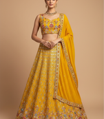yellow floral embroidered lehenga with dupatta