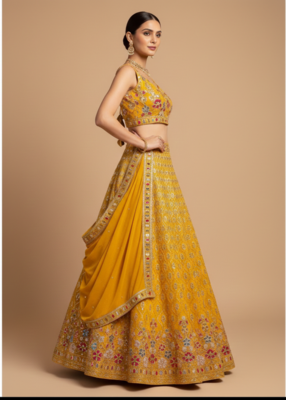 yellow floral embroidered lehenga with dupatta 5