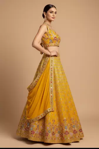 yellow floral embroidered lehenga with dupatta