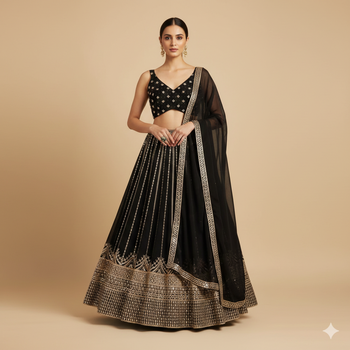 Black Sequin Embroidery Georgette Lehenga set with choli and dupatta 1