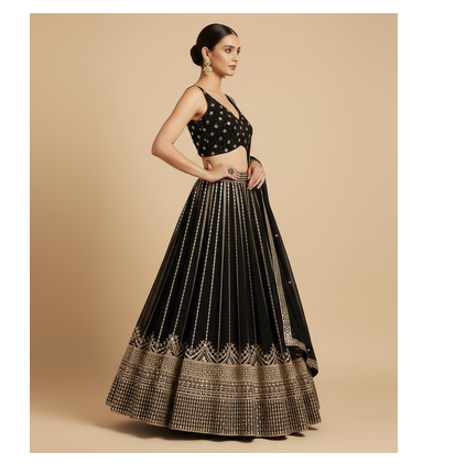 Black Sequin Embroidery Georgette Lehenga set with choli and dupatta 6