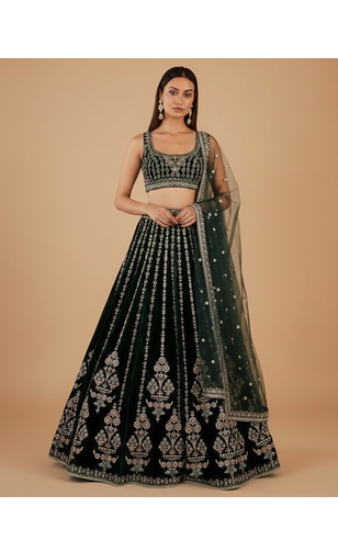 Ornate Teal Sequin Lehenga Set 1