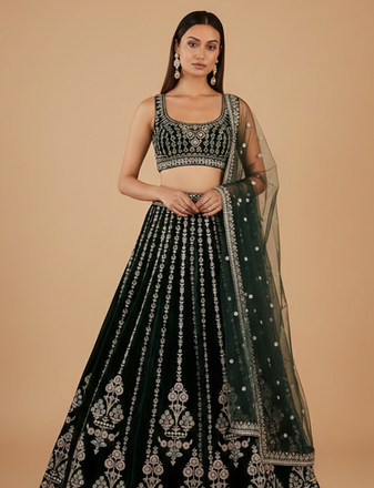 Ornate Teal Sequin Lehenga Set