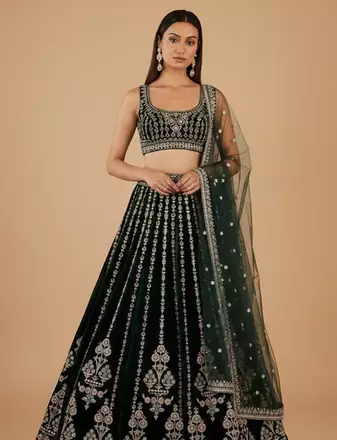 Ornate Teal Sequin Lehenga Set