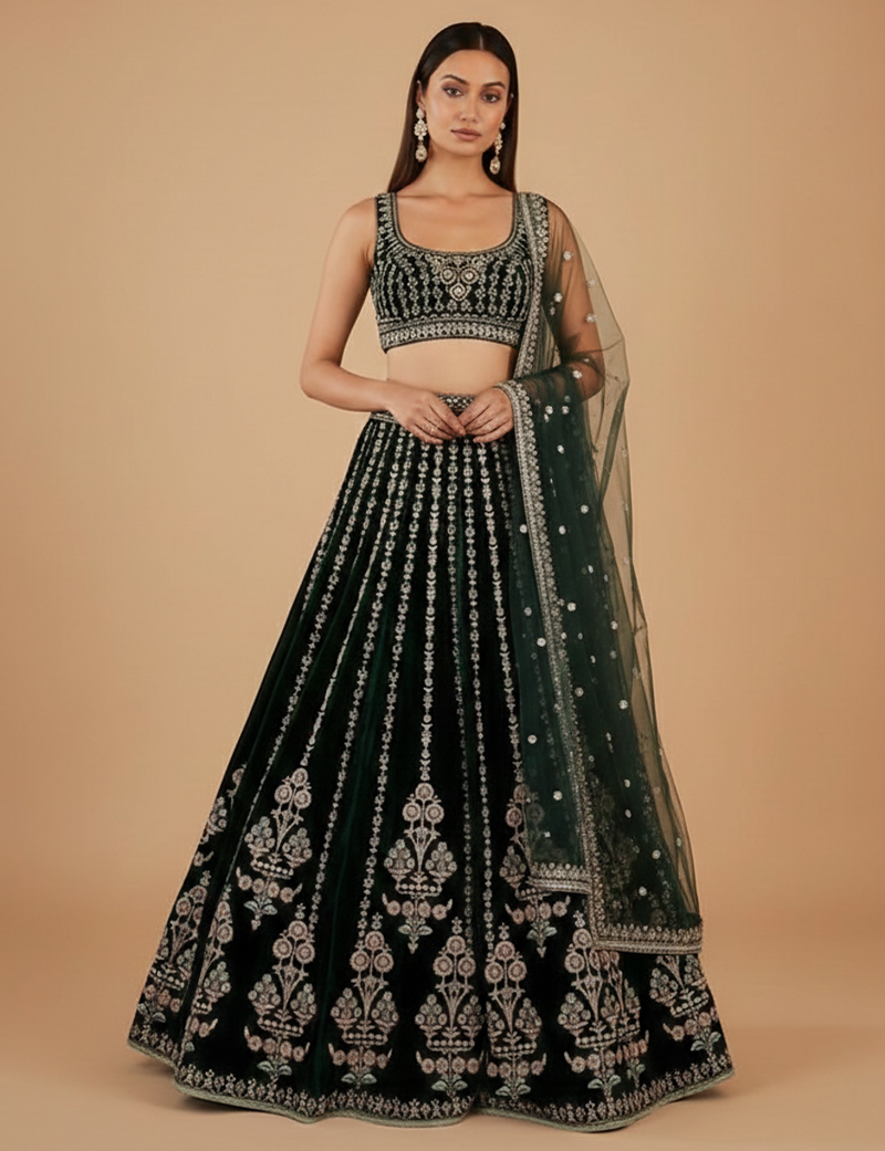 Ornate Teal Sequin Lehenga Set