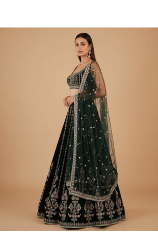 Ornate Teal Sequin Lehenga Set 6