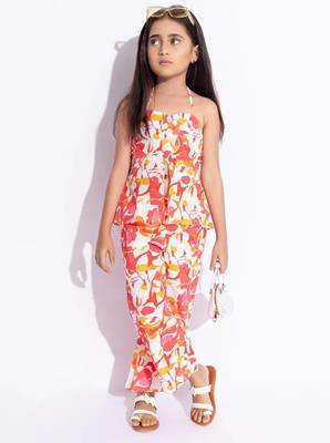 New designer printed kids girl's kurta and trouser set 1