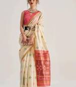 off white premium art silk patola saree with traditional weaving design