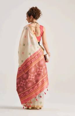off white premium art silk blend patola saree with weaving design 2