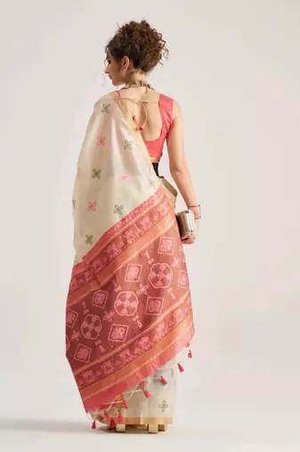 off white premium art silk blend patola saree with weaving design