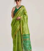 green premium art silk patola saree with traditional weaving design